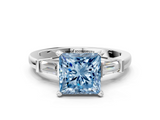 White gold Fancy Blue Princess  Cut Diamond Solitaire Ring with Tapered Baguette Accents and Four-Prong Setting_59