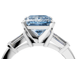 White gold Fancy Blue Princess  Cut Diamond Solitaire Ring with Tapered Baguette Accents and Four-Prong Setting_63