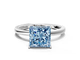 White gold Fancy Blue Princess Cut Diamond Solitaire Ring with Thin Band and Prong Setting_14