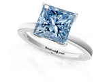 White gold Fancy Blue Princess Cut Diamond Solitaire Ring with Thin Band and Prong Setting_15
