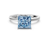 White gold Fancy Blue Princess Cut Diamond Solitaire Ring with Thin Band and Prong Setting_38