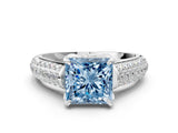 White gold Fancy Blue Princess Cut Diamond Solitaire Ring with Three-Row Pavé Band and Four-Prong Setting_49