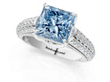 White gold Fancy Blue Princess Cut Diamond Solitaire Ring with Three-Row Pavé Band and Four-Prong Setting_50