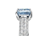 White gold Fancy Blue Princess Cut Diamond Solitaire Ring with Three-Row Pavé Band and Four-Prong Setting_54