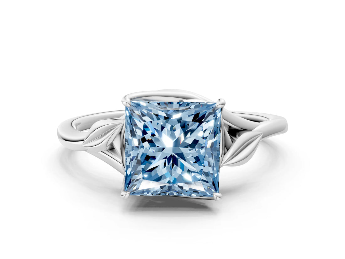 White gold Fancy Blue Princess Cut Diamond Solitaire Ring with Twist Band and Four-Prong Setting_131