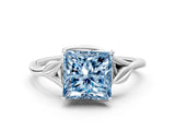 White gold Fancy Blue Princess Cut Diamond Solitaire Ring with Twist Band and Four-Prong Setting_131