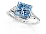 White gold Fancy Blue Princess Cut Diamond Solitaire Ring with Twist Band and Four-Prong Setting_132