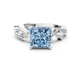 White gold Fancy Blue Princess Cut Diamond Solitaire Ring with Twisted Band and Prong Setting_335