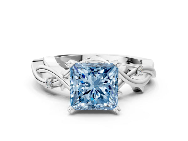 Sterling Silver Princess Cut Vine Solitaire Engagement Ring Setting for Fancy Blue Center