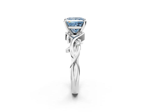 White gold Fancy Blue Princess Cut Diamond Solitaire Ring with Twisted Band and Prong Setting_337