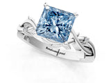 White gold Fancy Blue Princess Cut Diamond Solitaire Ring with Twisted Band and Prong Setting_337