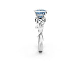 White gold Fancy Blue Princess Cut Diamond Solitaire Ring with Twisted Band and Prong Setting_338