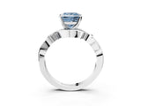 White gold Fancy Blue Princess Cut Diamond Solitaire Ring with Twisted Band and Prong Setting_338