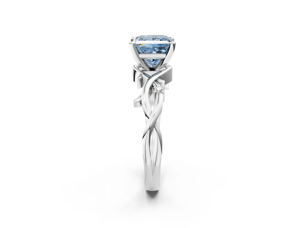 Platinum Princess Cut Solitaire Engagement Ring Setting for Fancy Blue Center with Vine Twist Band