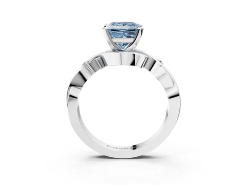 White gold Fancy Blue Princess Cut Diamond Solitaire Ring with Twisted Band and Prong Setting_339