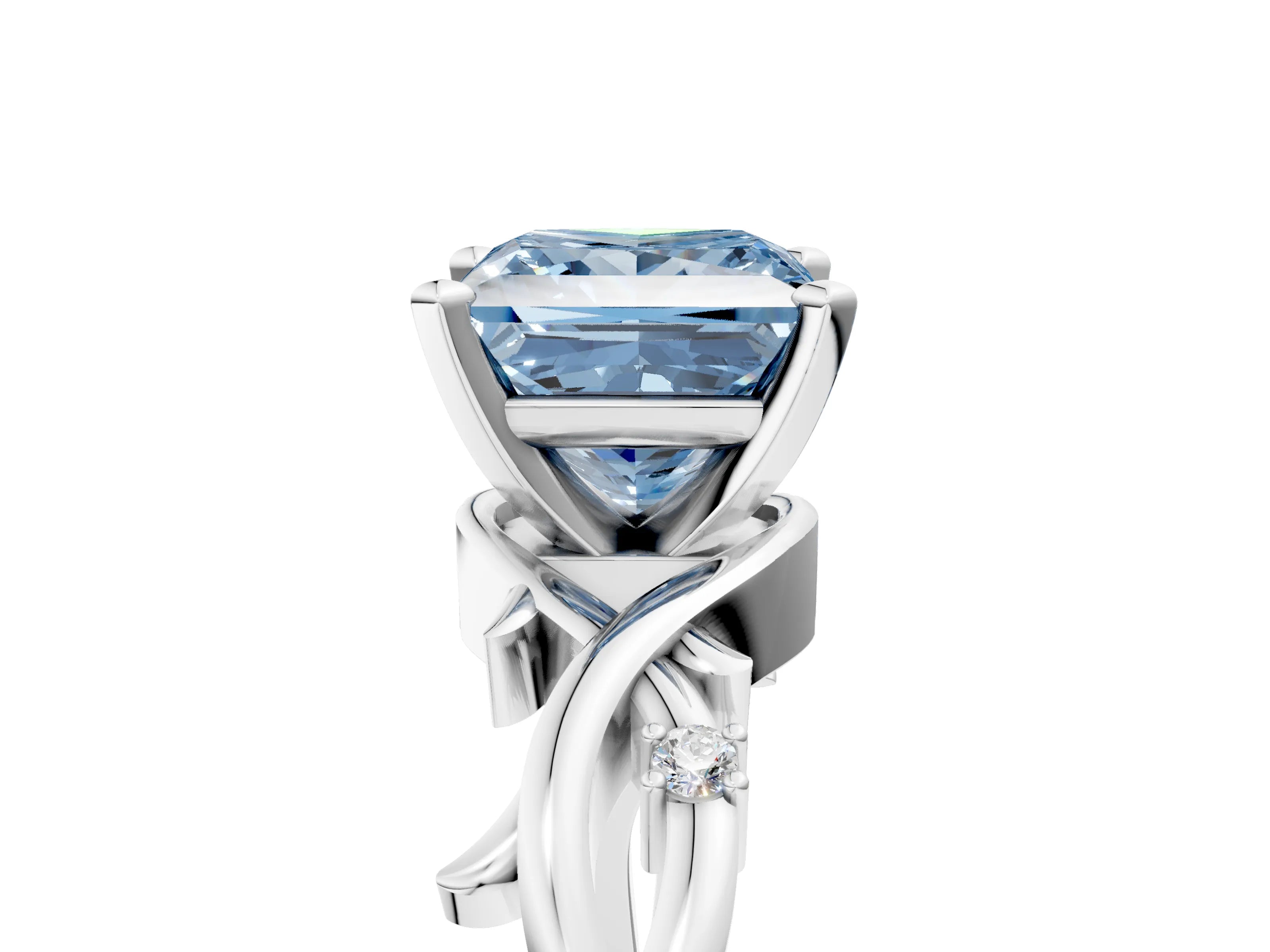 White gold Fancy Blue Princess Cut Diamond Solitaire Ring with Twisted Band and Prong Setting_340