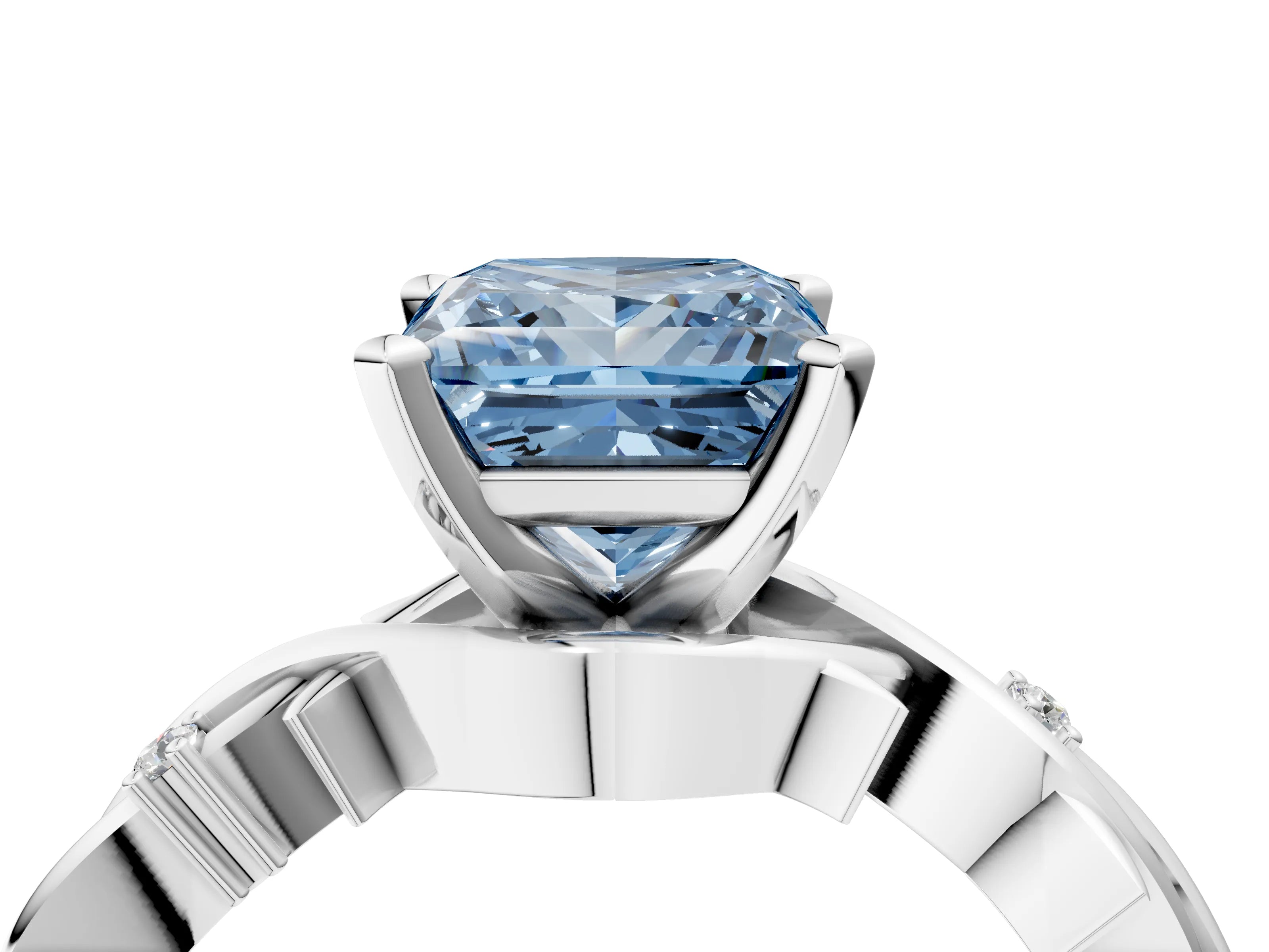 White gold Fancy Blue Princess Cut Diamond Solitaire Ring with Twisted Band and Prong Setting_340