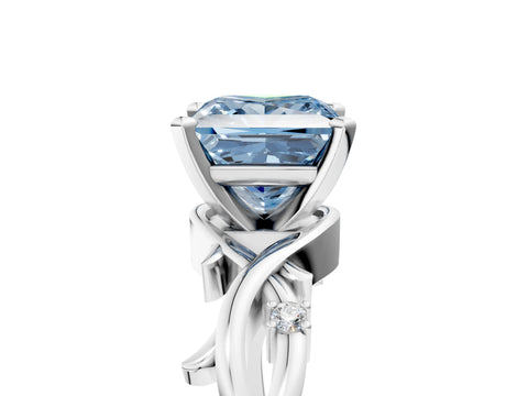 White gold Fancy Blue Princess Cut Diamond Solitaire Ring with Twisted Band and Prong Setting_342