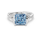 White gold Fancy Blue Princess Cut Diamond Solitaire Twist Band Prong Setting Ring_103