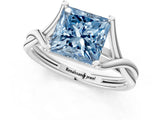 White gold Fancy Blue Princess Cut Diamond Solitaire Twist Band Prong Setting Ring_104
