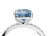 White gold Fancy Blue Princess  Cut Diamond Solitaire with Pave Band and Four-Prong Setting 5