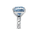 White gold Fancy Blue Princess  Cut Diamond Solitaire with Pave Band and Four-Prong Setting