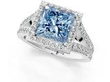 White gold Fancy Blue Princess Cut Diamond Split Shank Halo Ring with Four-Prong Setting_71