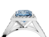 White gold Fancy Blue Princess Cut Diamond Split Shank Halo Ring with Four-Prong Setting_74