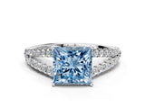White gold Fancy Blue Princess Cut Diamond Split Shank Pavé Engagement Ring with Four-Prong Setting_73