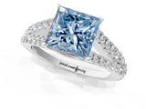 White gold Fancy Blue Princess Cut Diamond Split Shank Pavé Engagement Ring with Four-Prong Setting_74