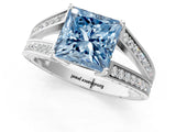 White gold Fancy Blue Princess Cut Diamond Split Shank Ring with Pavé Band and Four-Prong Setting_141