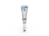 White gold Fancy Blue Princess Cut Diamond Split Shank Ring with Pavé Band and Four-Prong Setting_142