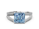 White gold Fancy Blue Princess Cut Diamond Split Shank Ring with Pavé Band and Four-Prong Setting_143