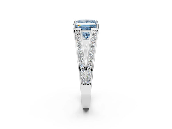 Sterling Silver Princess Cut Pave Split Shank Engagement Ring Setting for Fancy Blue Center