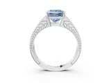 White gold Fancy Blue Princess Cut Diamond Split Shank Ring with Pavé Band and Four-Prong Setting_146