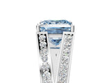 White gold Fancy Blue Princess Cut Diamond Split Shank Ring with Pavé Band and Four-Prong Setting_148