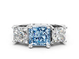 White gold Fancy Blue Princess Cut Diamond Three-Stone Ring with Channel Set Band and Four-Prong Setting_61