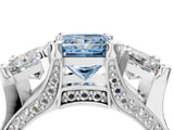 White gold Fancy Blue Princess Cut Diamond Three-Stone Ring with Channel Set Band and Four-Prong Setting_65