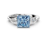 White gold Fancy Blue Princess Cut Diamond Three-Stone Ring with Pear  Side Stones and Prong Setting_133