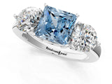 White gold Fancy Blue Princess Cut Diamond Three-Stone Ring with Prong Setting and Classic Band_111