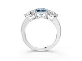 White gold Fancy Blue Princess Cut Diamond Three-Stone Ring with Prong Setting and Classic Band_113