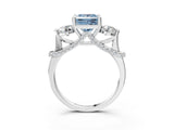 White gold Fancy Blue Princess Cut Diamond Three-Stone Ring with Prong Setting and Pavé Band_3