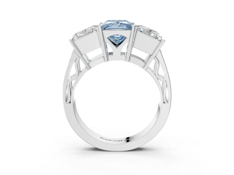 White gold Fancy Blue Princess Cut Diamond Three-Stone Ring with Prong Setting and Textured Band_14