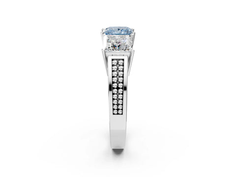 White gold Fancy Blue Princess Cut Diamond Three-Stone Ring with Prong Setting and Textured Band_14