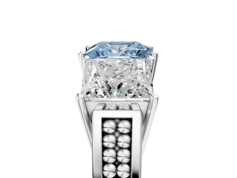 White gold Fancy Blue Princess Cut Diamond Three-Stone Ring with Prong Setting and Textured Band_17