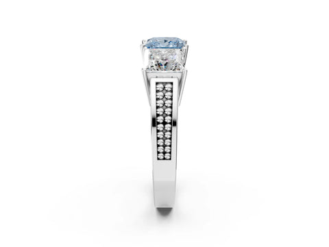 White gold Fancy Blue Princess Cut Diamond Three-Stone Ring with Prong Setting and Textured Band_25