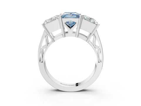 White gold Fancy Blue Princess Cut Diamond Three-Stone Ring with Prong Setting and Textured Band_27