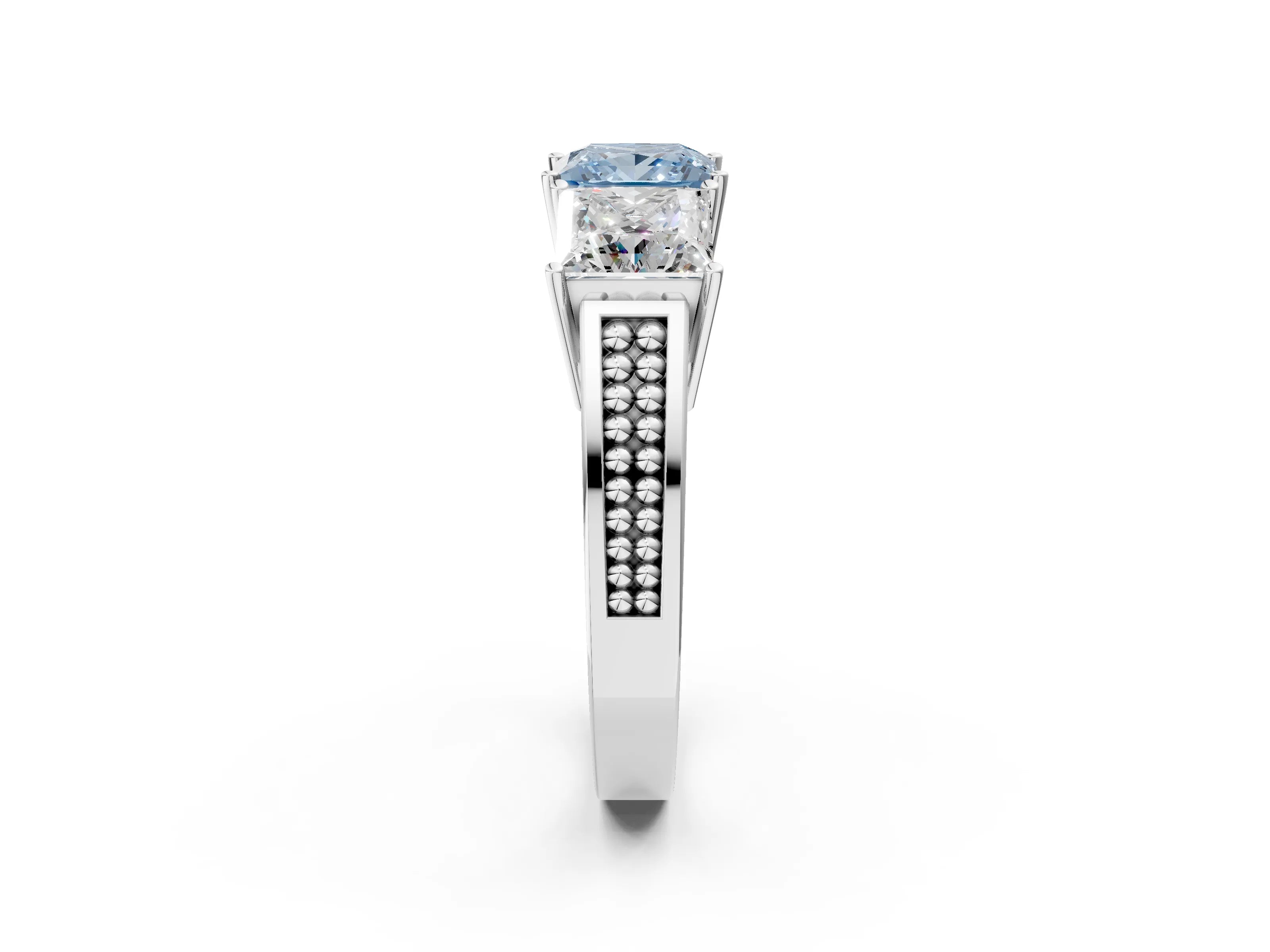 White gold Fancy Blue Princess Cut Diamond Three-Stone Ring with Prong Setting and Textured Band_38