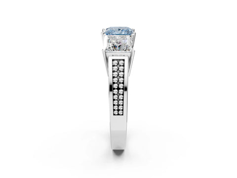 White gold Fancy Blue Princess Cut Diamond Three-Stone Ring with Prong Setting and Textured Band_38