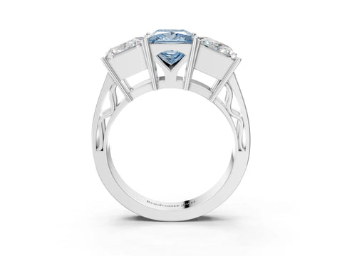 White gold Fancy Blue Princess Cut Diamond Three-Stone Ring with Prong Setting and Textured Band_39